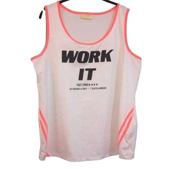 Bobbie Brooks Womens Plus Size 2X "Work It" Tank Top White & Neon Pink Sleeveles - Picture 1 of 5